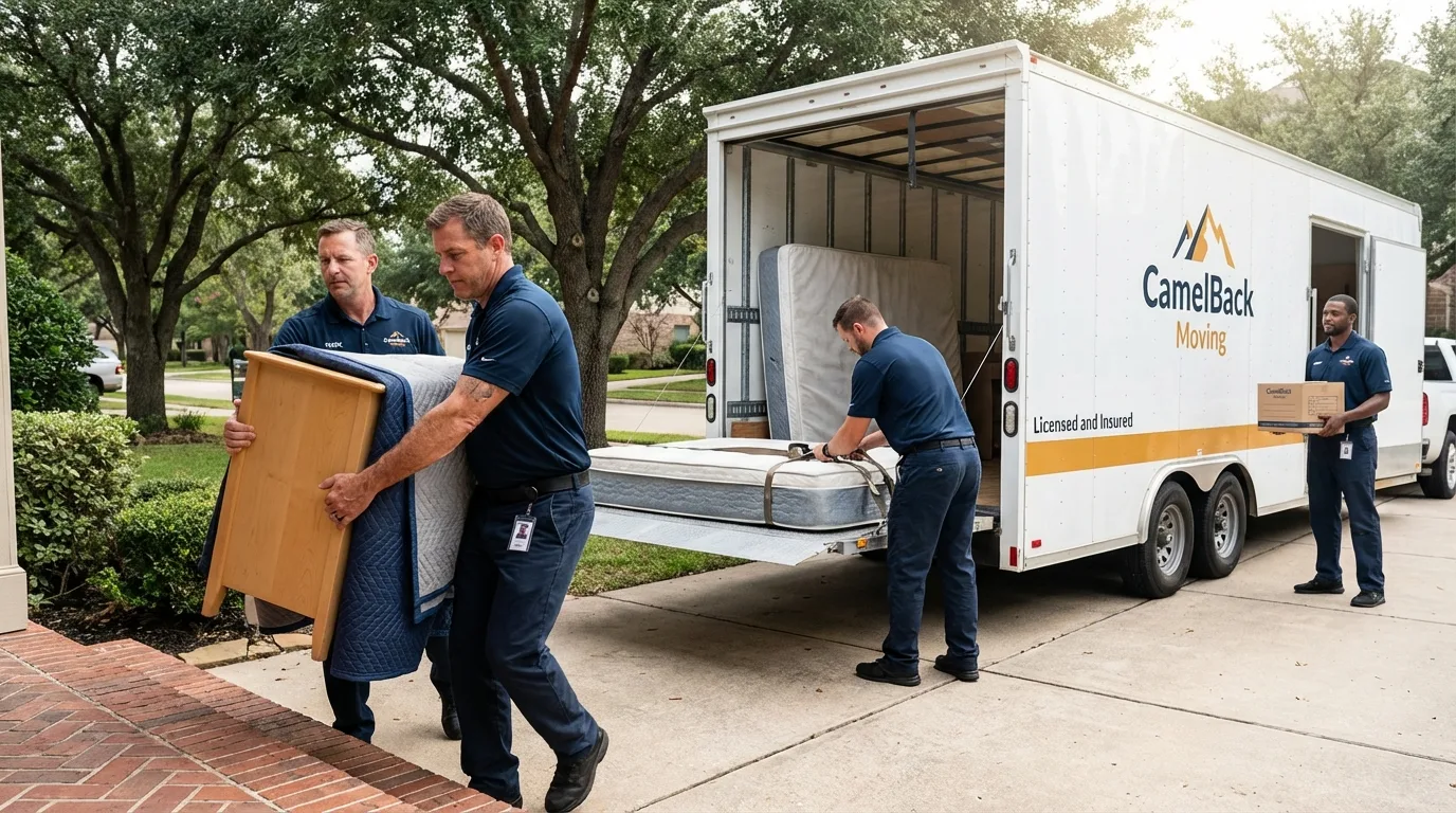 Crew loading residential truck for cross-state move from Roselle, IL
