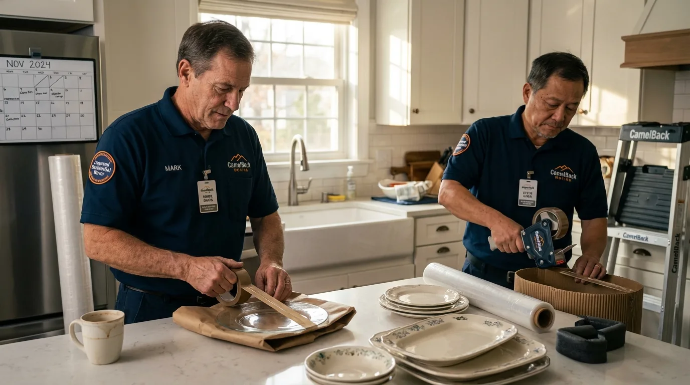 Professional crew packing kitchen dishware in Roselle, IL